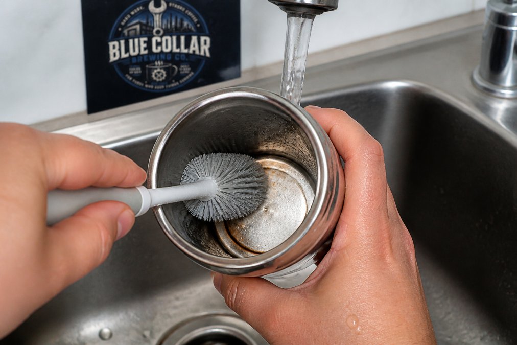 Step-by-step guide on cleaning stainless steel coffee mugs to prevent coffee tastes bitter stainless steel residue.
