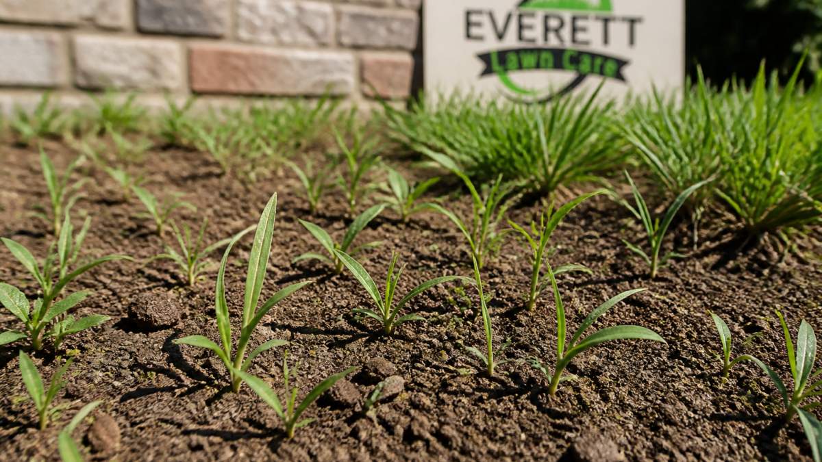 Diagram illustrating how the crabgrass seed bank causes crabgrass keeps coming back in thin, bare lawn patches.