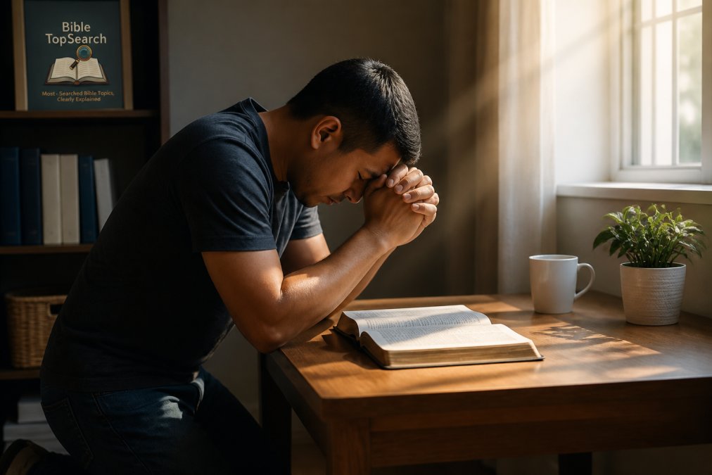 Step-by-step visual guide for person and kneeling and prayer concepts for god test abraham
