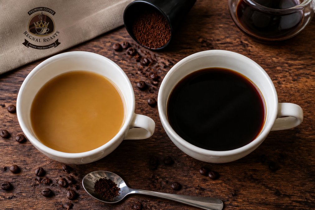 A cup of pale, thin under-extracted coffee beside a rich, dark brew, showing why does my coffee taste sour after brewing.