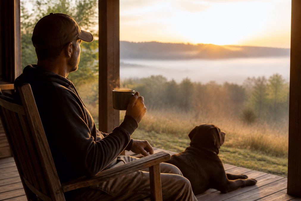 Professional illustration showing person and casual and attire concepts for veteran owned coffee