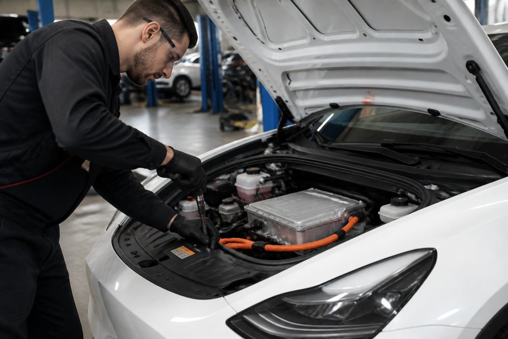 Professional illustration showing electric cars need servicing