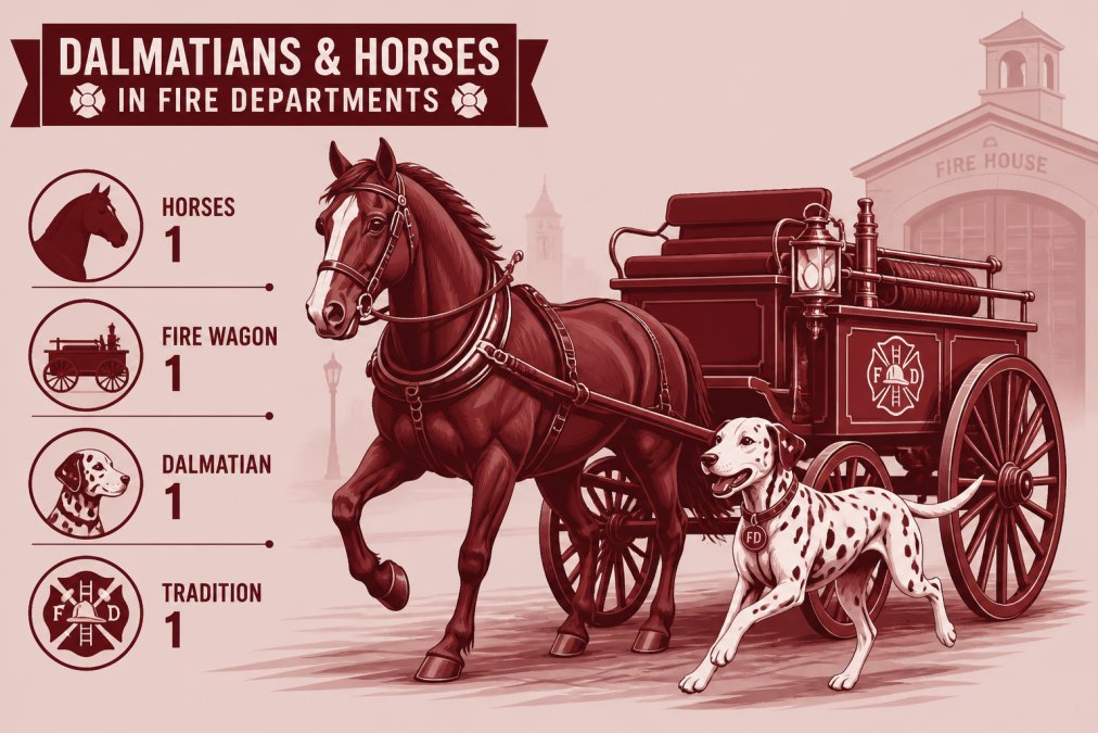 Professional illustration showing firefighters dalmatians