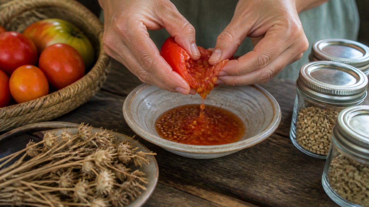 Step-by-step guide for harvesting and storing heirloom tomato seeds into labeled containers