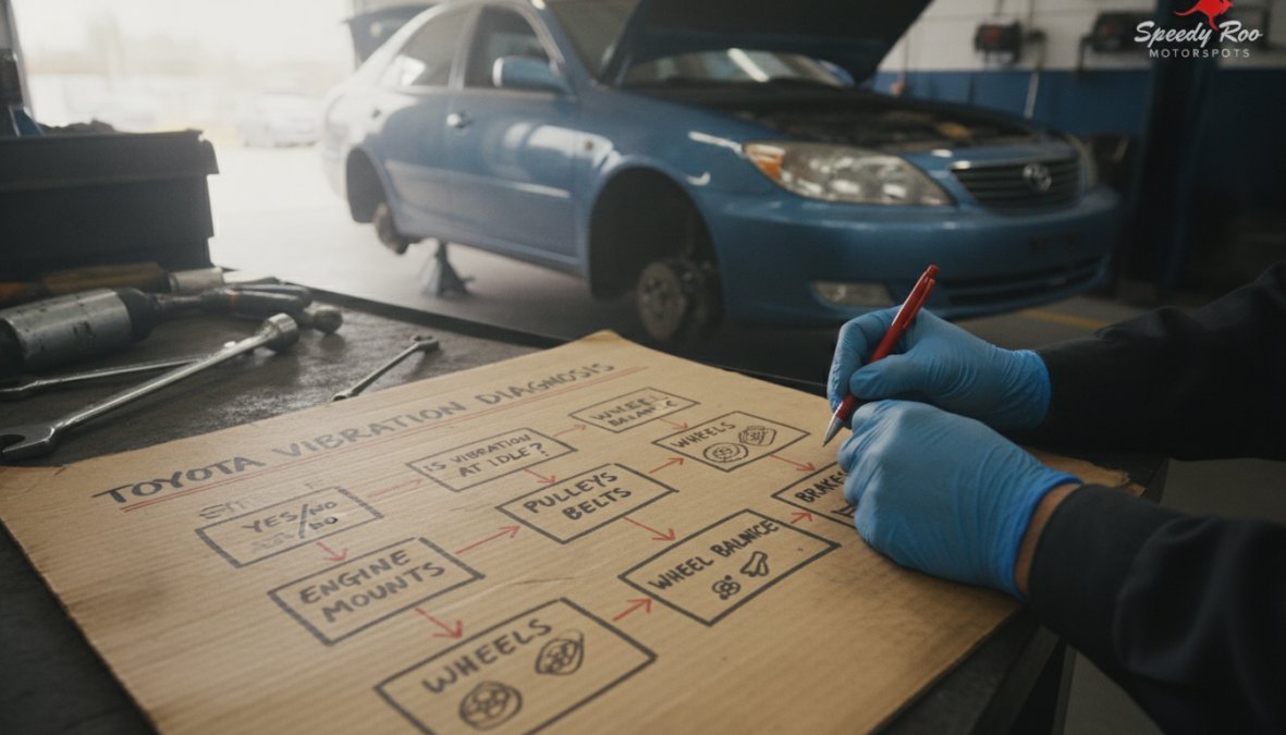 Professional illustration showing A Toyota for toyota vibrating