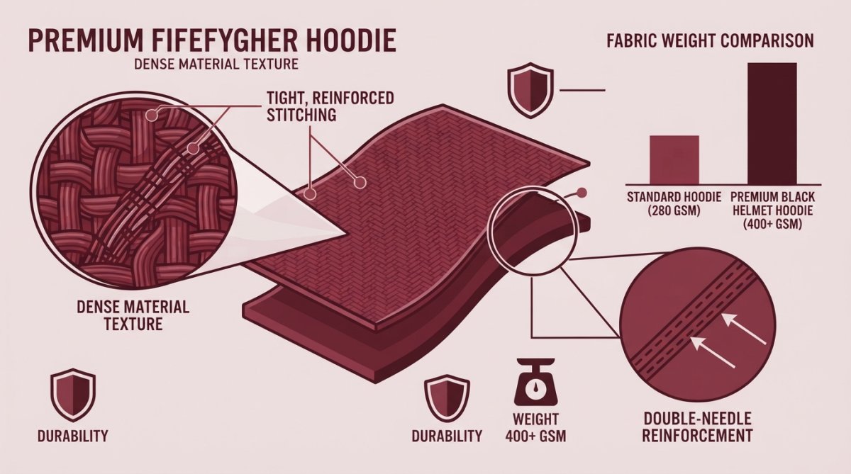 Professional illustration showing premium firefighter hoodies