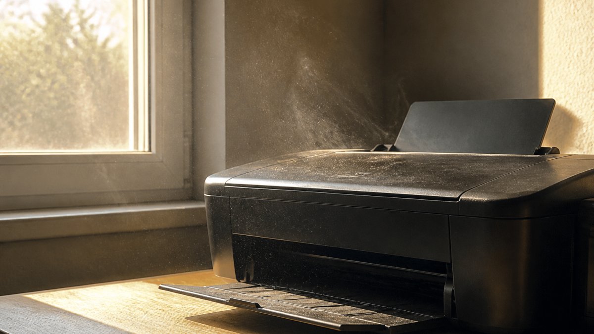 Desktop printer sitting near a sunny window with heat rays hitting the device