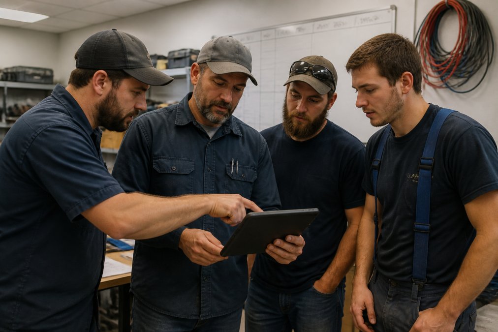 Electricians and HVAC technicians using scheduling software to show why trades businesses need automation