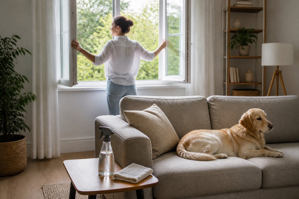 Infographic showing steps to improve indoor air quality and why traditional air fresheners are toxic to your home.