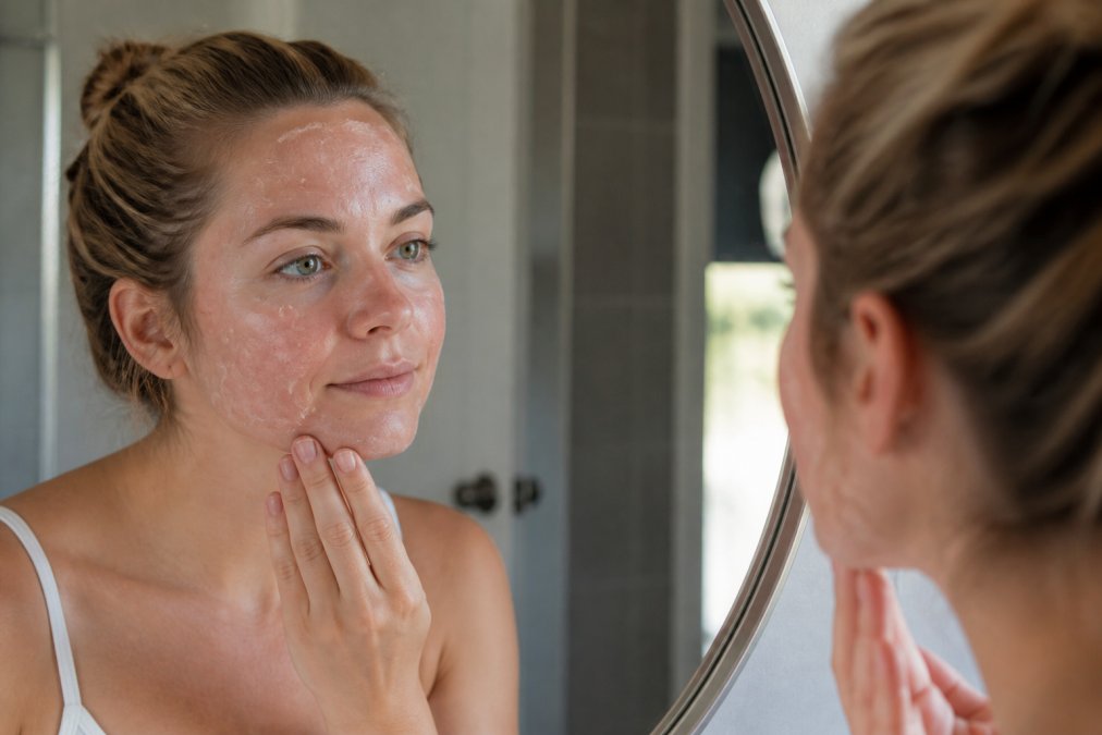 Diagram showing the mental health stages of skin peels after chemical treatments for a calm recovery process.