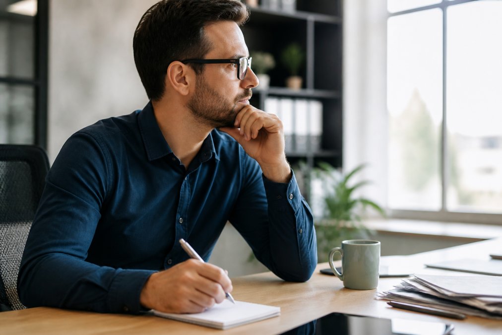 Business owner analyzing website data to identify friction in conversion paths on a desktop computer monitor