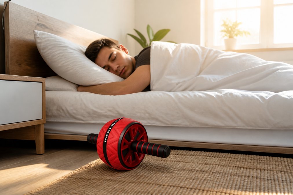 Person sleeping peacefully in bed with soft morning sunlight streaming through window, showing restful recovery environment with clean bedding and calm bedroom setting