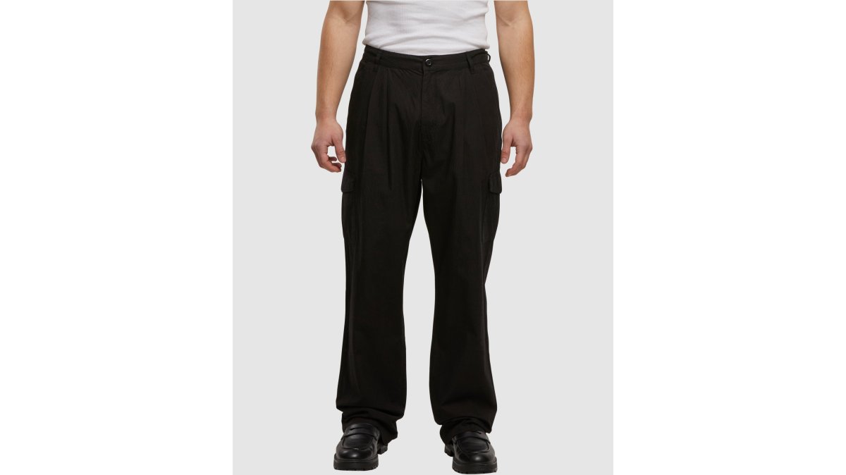 Wide Pleated Cargo Pants - Black
