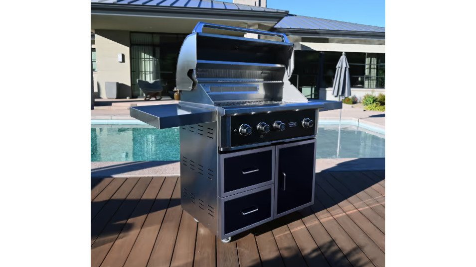 Wildfire Ranch Pro Black Stainless Steel Cart Mount Gas Grill - 36"