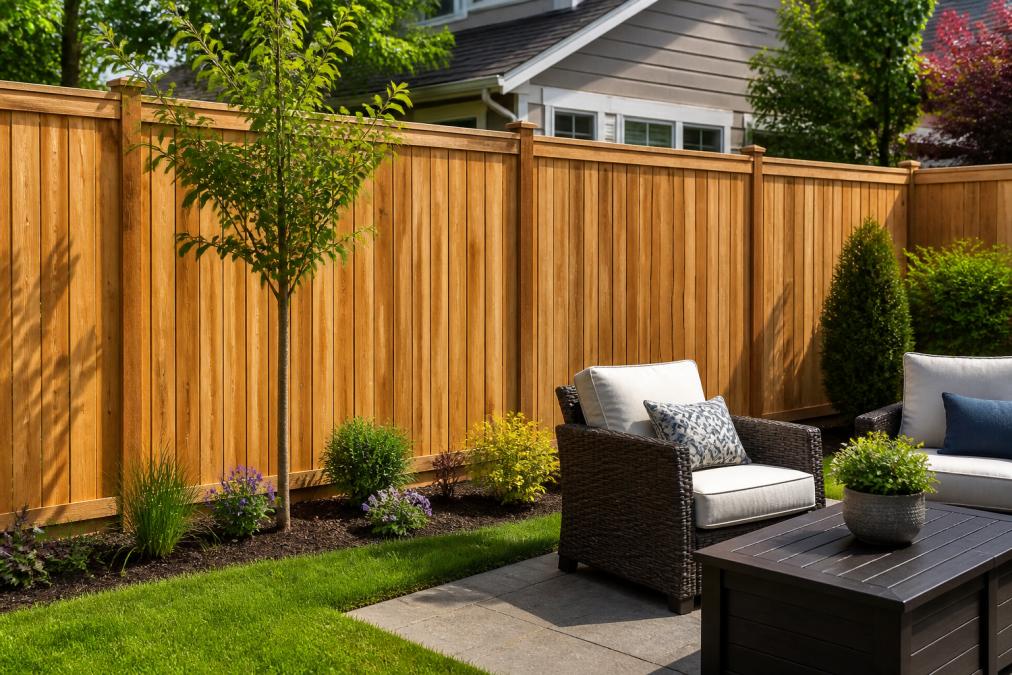 Diagram comparing popular design styles and construction layouts for residential wood privacy fences