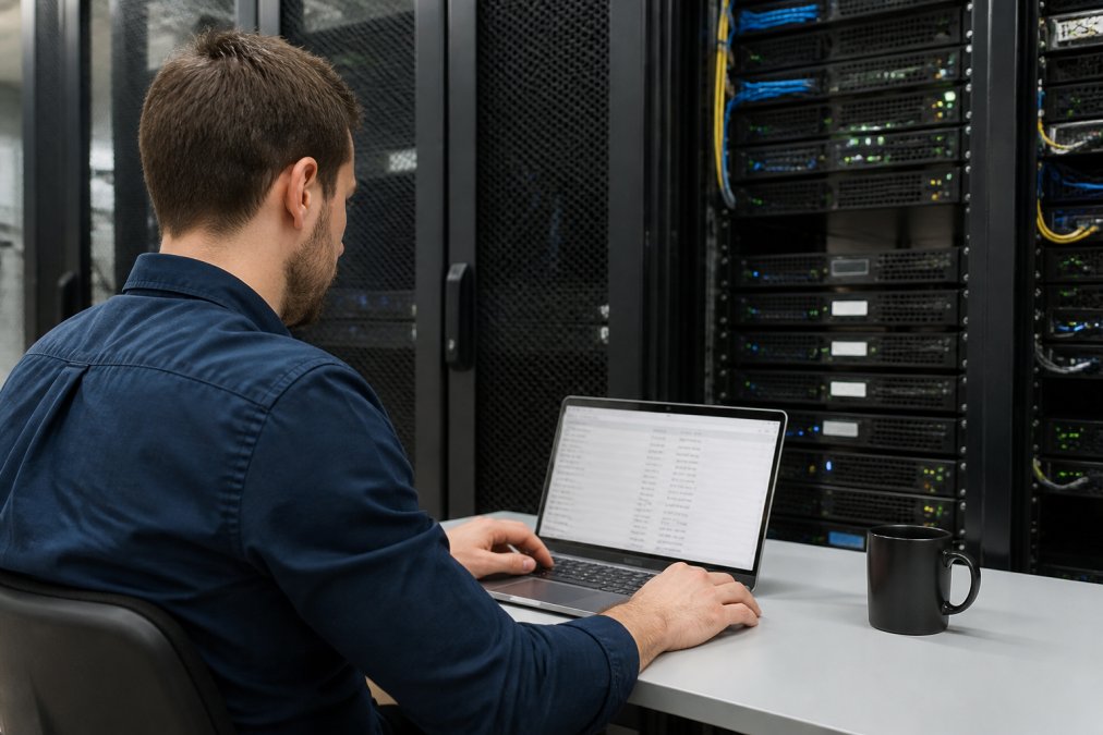 Infografik zur Überwachung von Server-Daten beim WordPress Hosting Uptime Test am Arbeitsplatz