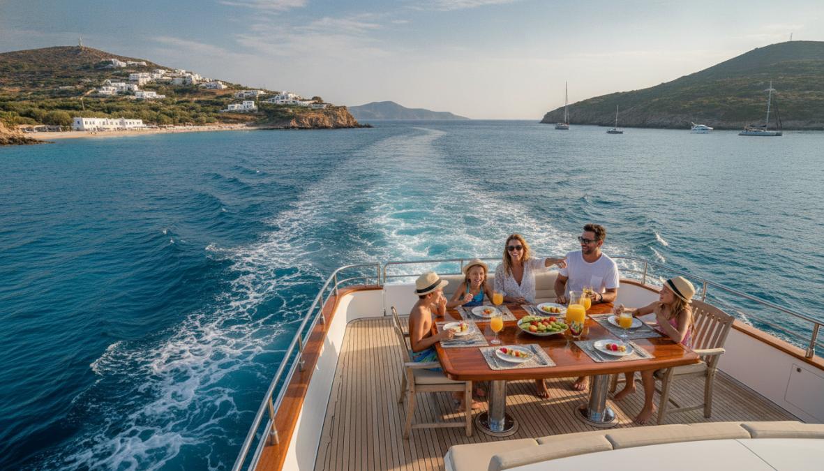 Professional illustration showing Mediterranean for yacht charter for family vacations