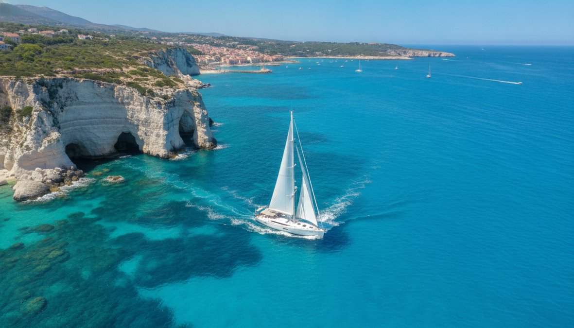 Professional illustration showing Aerial, Mediterranean for yacht charter Mediterranean