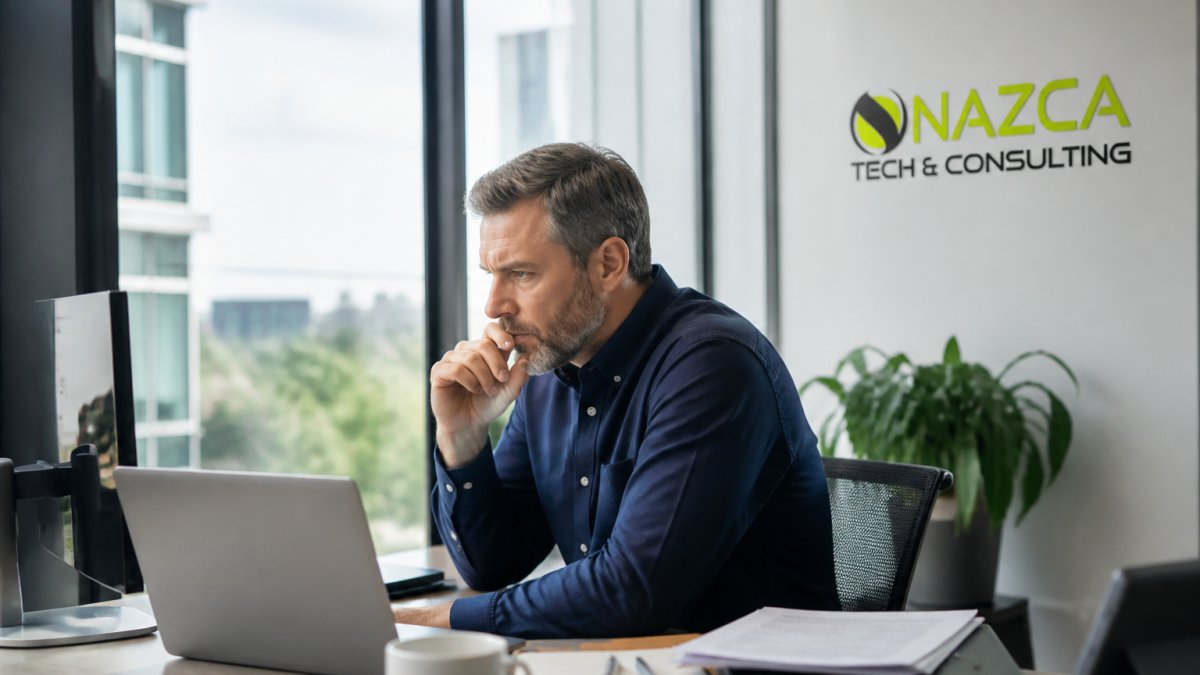 IT professional at desk reviewing security access logs and authentication alerts on multiple monitors in modern office environment with natural lighting