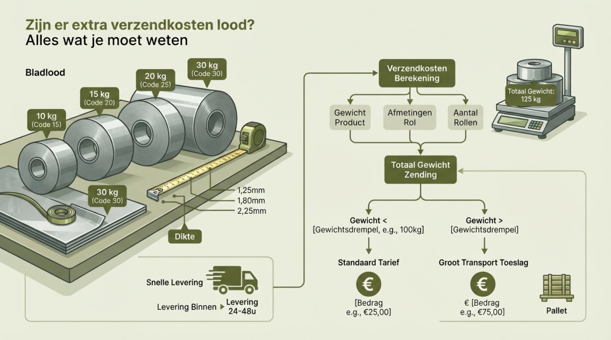 Close-up van gerold bladlood op werkoppervlak met meetlint en weegschaal in zicht, verschillende diktes zichtbaar